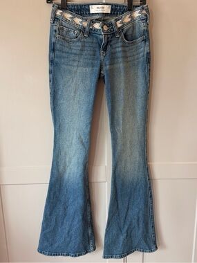 Hollister Y2K Ultra Low Rise Flare Jeans W24 00R Embroidered Waistband